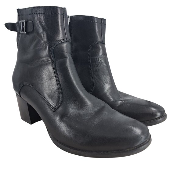 Aetrex Rubi Black Leather Comfort Ankle Boots Size 40 US 9-9.5 Classic Heel - Picture 1 of 13